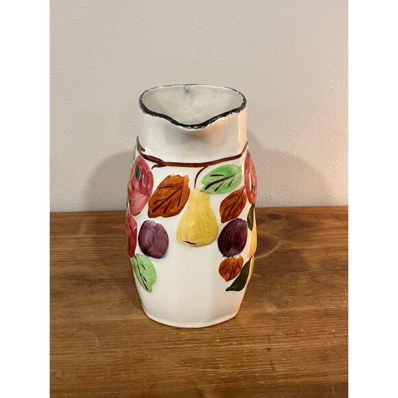 Vtg Southern Potteries Hand Painted Fruit Pitcher Apple & Grape Relief USA Made - Picture 2 of 7